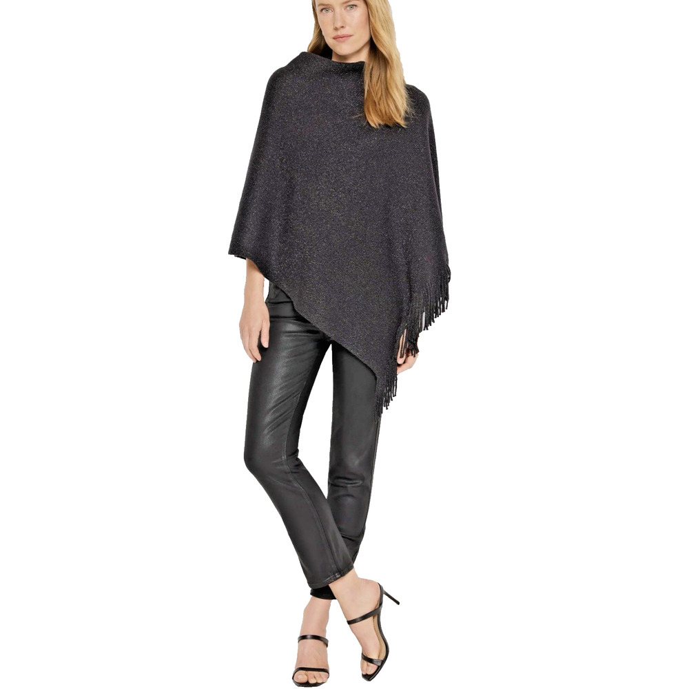 Nic+Zoe Metallic Knit Poncho Black Onyx One Size NWT